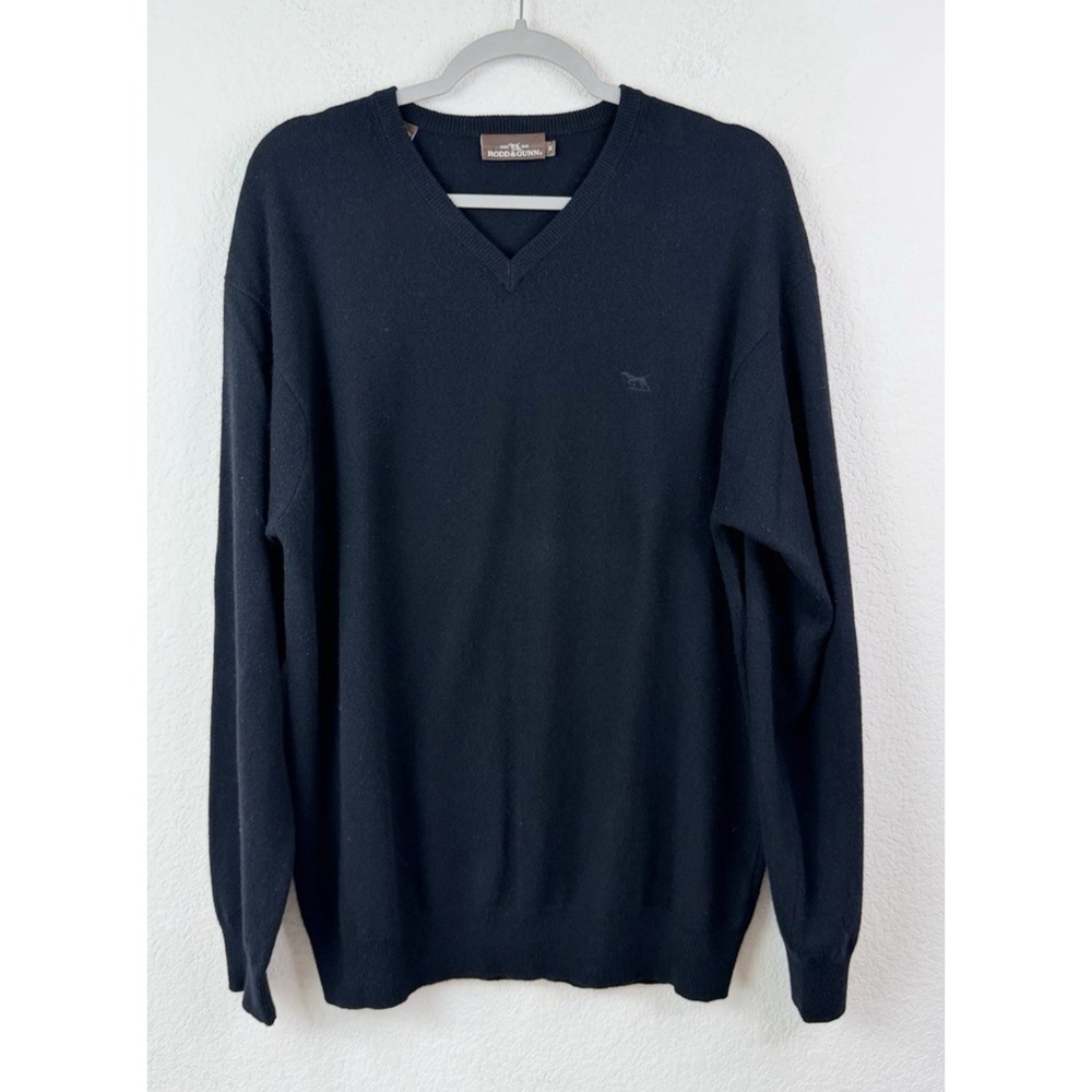 Rodd & Gunn Mens Merino Wool Sweater M Black V Neck Logo Pullover Quiet Luxury